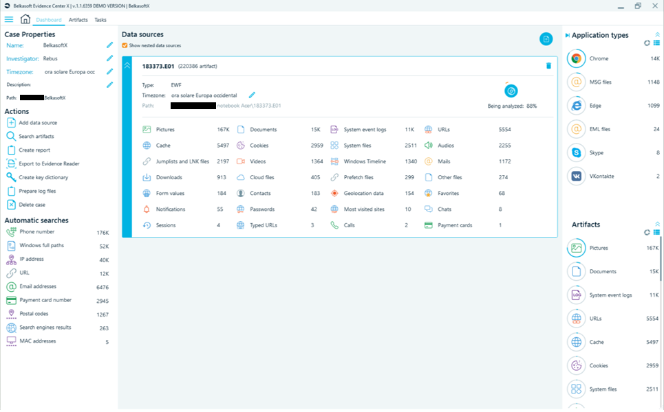 Belkasoft Evidence Center X - Dashboard