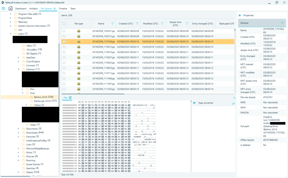 Belkasoft Evidence Center X - Filesystem browser