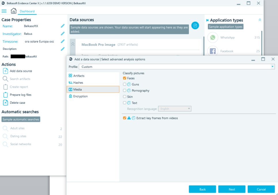 Belkasoft Evidence Center X - Analisi file multimediali